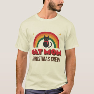 Katzenmama Weihnachts-Crew Retro Regenbogen Schwar T-Shirt