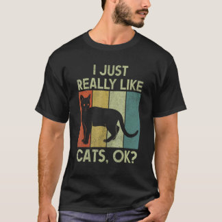 Katzenmensch Retro Ich mag Katzen einfach wirklich T-Shirt