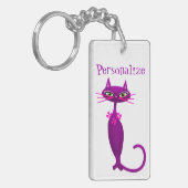 Katzenmitte niedlichen gürtelrosa lila schlüsselanhänger (Vorderseite links)
