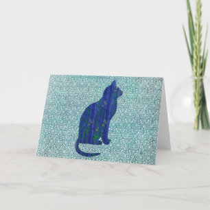 Katzenmuster auf Muster in Blau Kunstnotizkarte 1 Karte