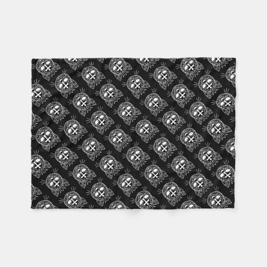 Katzenmuster aus Zuckerschädel im coolen Gothstil Fleecedecke (Vorderseite (Horizontal))