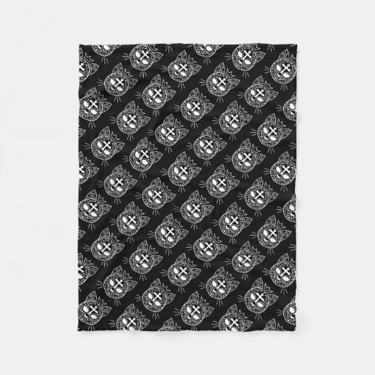 Katzenmuster aus Zuckerschädel im coolen Gothstil Fleecedecke (Vorderseite)