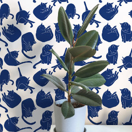 Katzenmuster Blau und Weiß Tapete