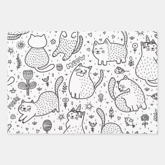 Katzenmuster Geschenkpapier Set (Vorderseite)