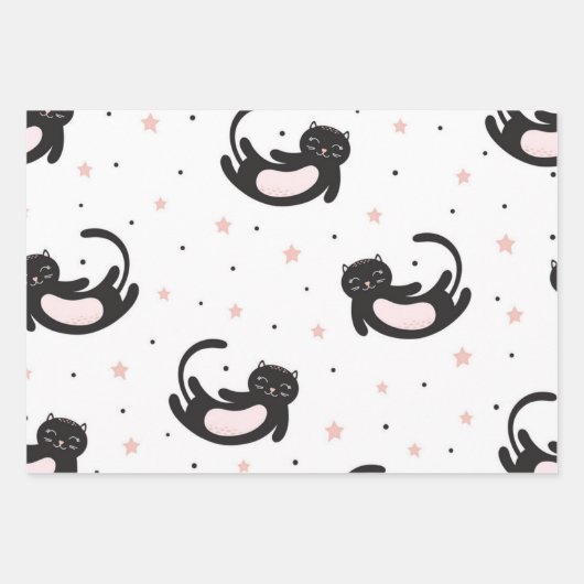 Katzenmuster Geschenkpapier Set (Vorderseite)