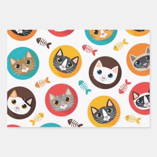 Katzenmuster Geschenkpapier Set (Vorderseite)