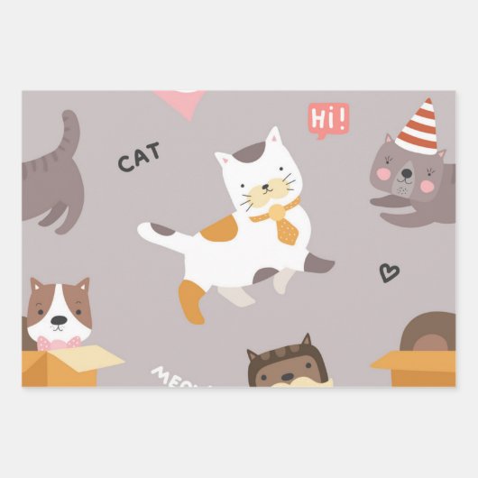 Katzenmuster Geschenkpapier Set (Vorderseite)