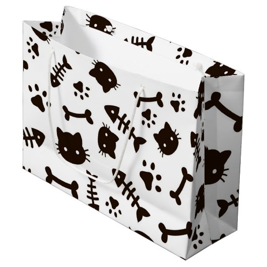 Katzenmuster Große Geschenktüte (Vorderseite Schrägansicht)