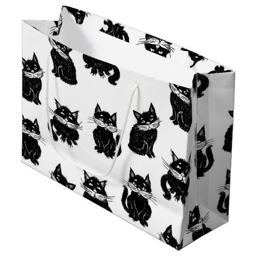 Katzenmuster Große Geschenktüte (Vorderseite Schrägansicht)