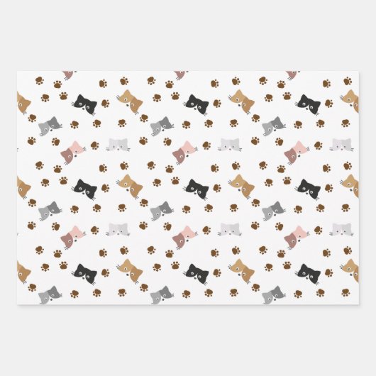 Katzenmuster, Kitty Faces & Paw Prints Geschenkpapier Set (Vorderseite 3)