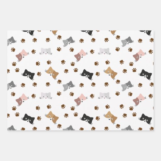 Katzenmuster, Kitty Faces & Paw Prints Geschenkpapier Set (Vorderseite 2)