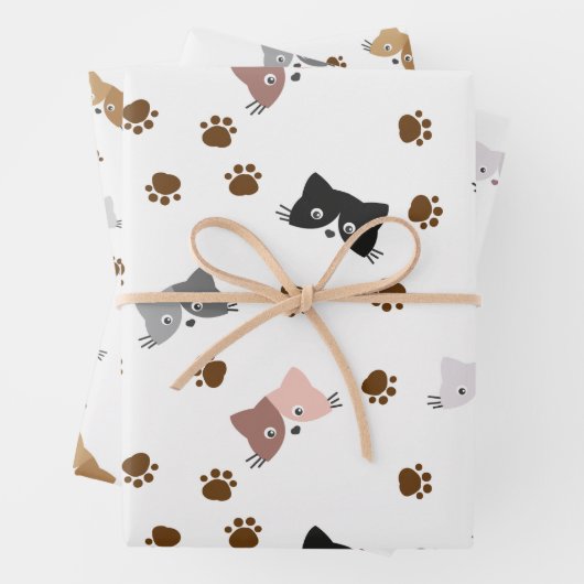 Katzenmuster, Kitty Faces & Paw Prints Geschenkpapier Set (Beispiel)