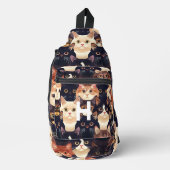 Katzenmuster, modern, monogramm, Katze Crossbody Bag (Vorderseite)