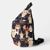 Katzenmuster, modern, monogramm, Katze Crossbody Bag (Rechte Ecke)