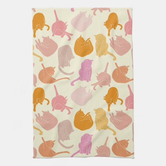Katzenmuster Rosa Orangencreme Geschirrtuch (Vertikal)