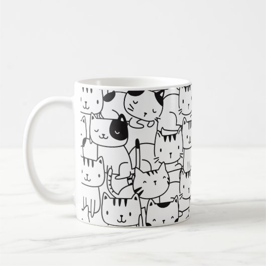 Katzenmuster Schwarz-Weiß-Niedlich Kaffeetasse (Links)