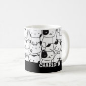 Katzenmuster Schwarz-Weiß Niedliche Personalisiert Kaffeetasse (VorderseiteRechts)