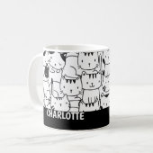 Katzenmuster Schwarz-Weiß Niedliche Personalisiert Kaffeetasse (Vorderseite Links)