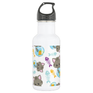 Katzenmuster, süße Katzen, Kätzchen, Fisch Edelstahlflasche