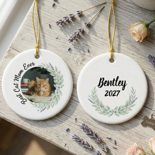 Katzenmutter-Geschenk – Florales Lavendel-Andenken Keramik Ornament