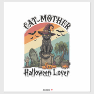 Katzenmutter Halloween Liebhaber schwarze Hexenhut Aufkleber
