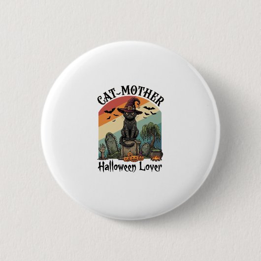 Katzenmutter Halloween Liebhaber schwarzer Hexenhu Button (Vorderseite)