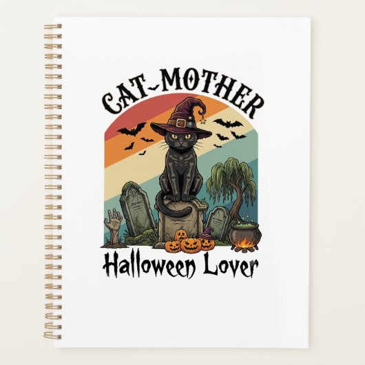 Katzenmutter Halloween Liebhaber schwarzer Hexenhu Planer (Vorderseite)