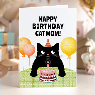 Katzenmutter Happy Birthday Karte mit schwarzem Kä
