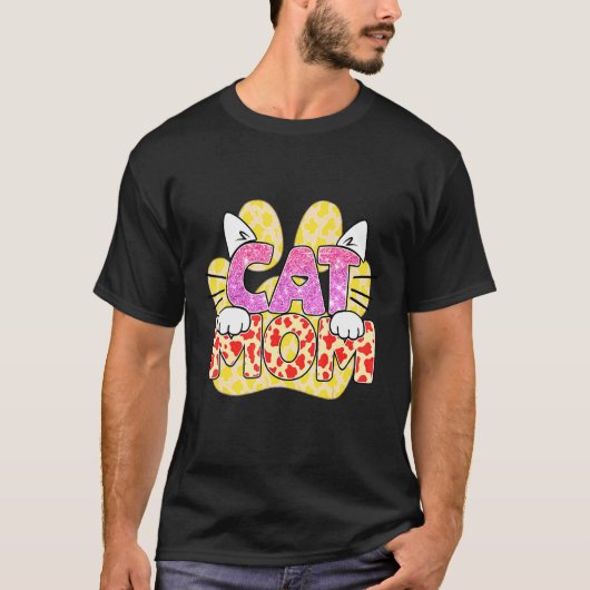 Katzenmutter Leopard Haustier Kätzchen Pfote Mama T-Shirt (Vorderseite)