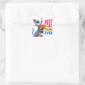 Katzenmutter Liebe Mit Blumen Und Herzen 🐱 Quadratischer Aufkleber (Tasche)