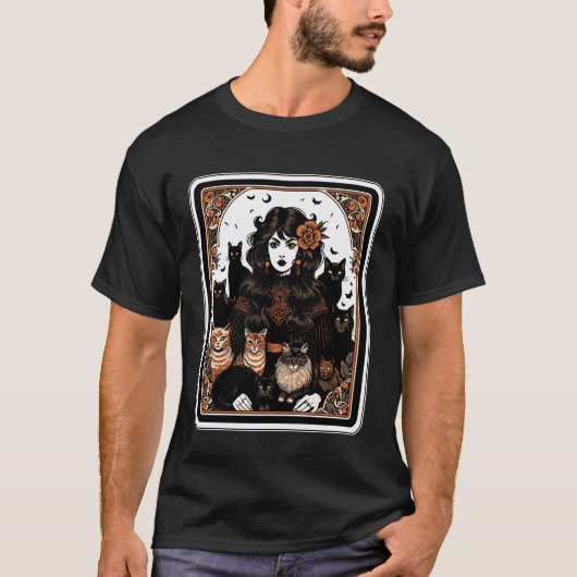 Katzenmutter mit Mond und Tarot T-Shirt (Vorderseite)
