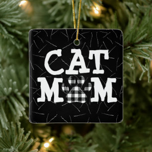 Katzenmutter Pfotenabdruck mit Katzenhaaren Keramikornament
