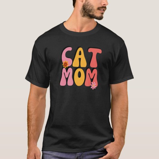 Katzenmutter Retro Groovy Blumen T-Shirt (Vorderseite)