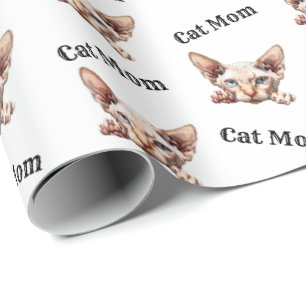 Katzenmutter späht Bambino Wasserfarbenmuster Geschenkpapier