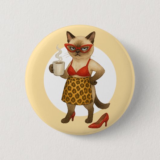 Katzenmutter trinkt Kaffee Button (Vorderseite)