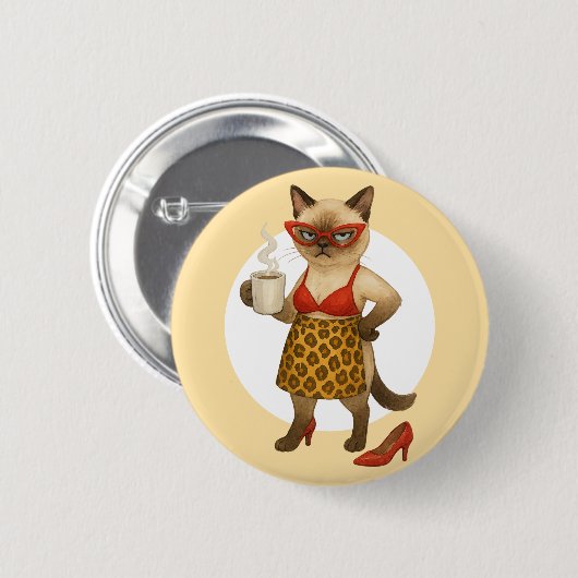 Katzenmutter trinkt Kaffee Button (Vorne & Hinten)