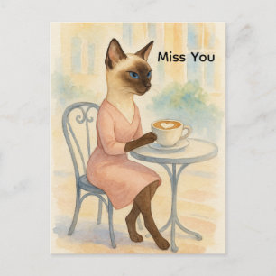 Katzenmutter trinkt Kaffee Postkarte