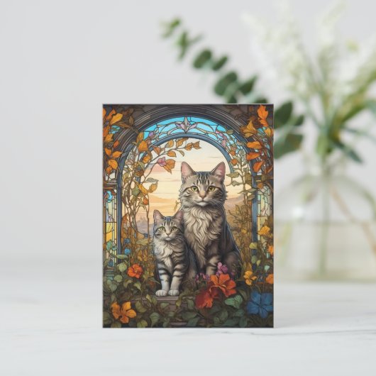 Katzenmutter und Kind Postkarte (Stehend Vorderseite)