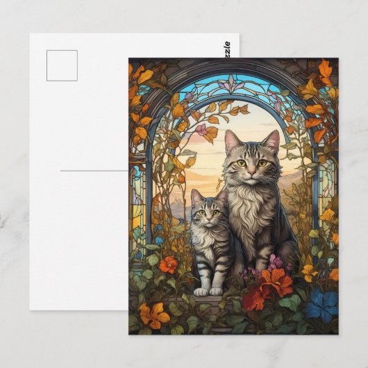 Katzenmutter und Kind Postkarte (Vorne/Hinten)