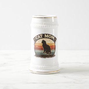 Katzenmutter Vintage Retro Sonnenuntergangs-Design Bierglas