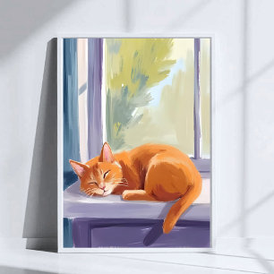 Katzennickerchen Orange Kitten Wasserfarbe Haust Poster