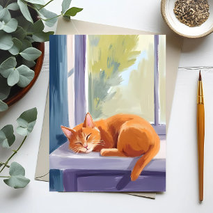 Katzennickerchen   Orangefarbenes Kätzchen Aquarel Postkarte
