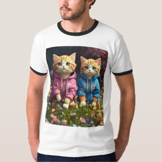 Katzenpaare in Hoodies: Design der blühenden Liebe T-Shirt