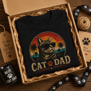 Katzenpapa Vintage Retro Sonnenuntergang Tropische T-Shirt