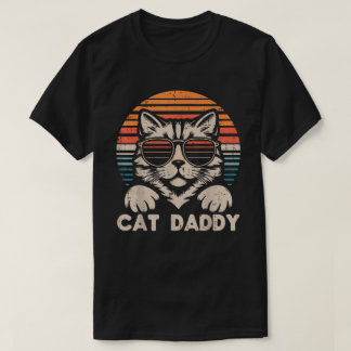 Katzenpapi Sonnenbrille Sonnenuntergang Retro Papa T-Shirt