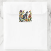 Katzenpapier Katzenkatze und Blume Imitate Quadratischer Aufkleber (Tasche)