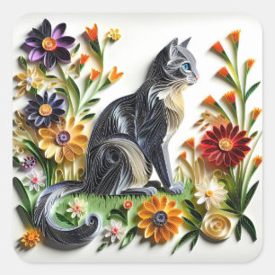Katzenpapier Katzenkatze und Blume Imitate Quadratischer Aufkleber