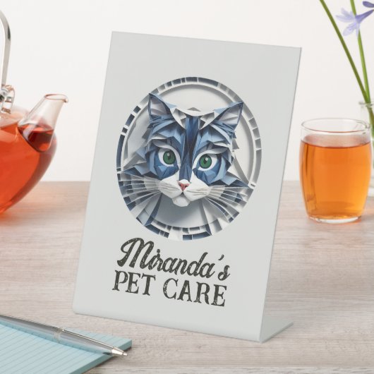 Katzenpapier Origami Pet Care Pflege der Tierklini Sockelschild (In Situ)