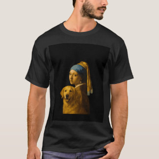 Katzenparodie von Mädchen mit Perlenohrring T-Shirt