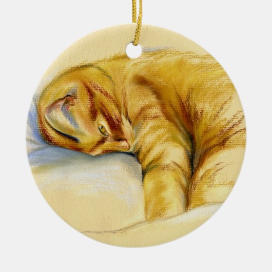 Katzenpastel - Orange Tabby Relaxte Pose Keramikornament (Vorne)